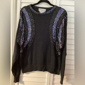 Bloomingdale's Vintage Black Silk/Angora Sweater w Iridescent Sequins Size Large